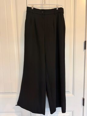 LOFT Black Wide-Leg Trousers with Pleat Detail